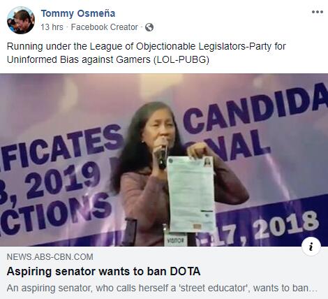 菲律宾参议员希望禁止Dota，以教育游戏取而代之