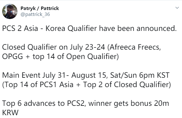 PCS2韩国赛区公布预选赛详情：7月23日开始预选赛